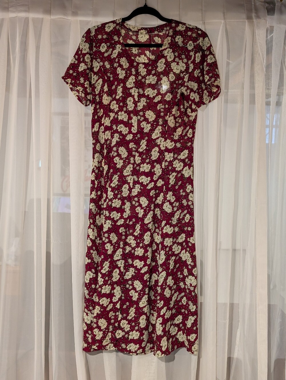 Vintage 90s Burgundy Floral Dress